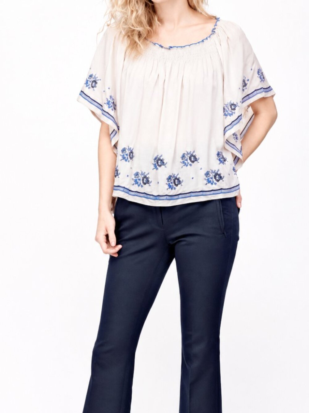 Embroidered Pullover Batwing Blouse (3036)